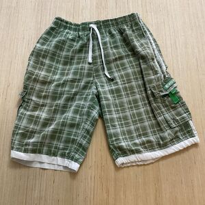EXIST Supreme Swim Board Trunk Shorts Mens Large Plaid Green White Cargo Sm Flaw